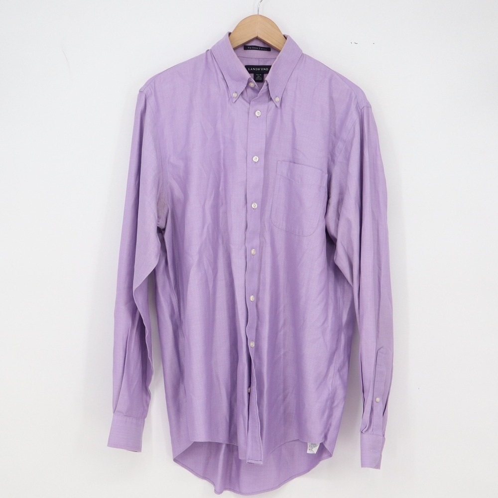 Lands End Shirt Mens 15.5-36 No Iron Twill Purple Button-down Excellent